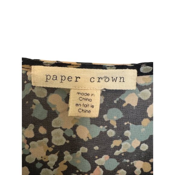 Paper Crown Floral Print Womens XS Black Multicolor Bell Sleeve Dress - Picture 2 of 9